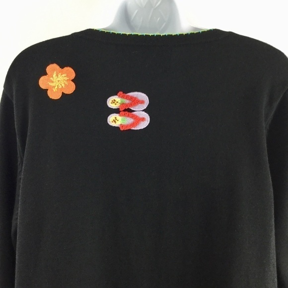 SWEATER sweater brand flip flops & tropical flowers black button front cardigan - Picture 9 of 12
